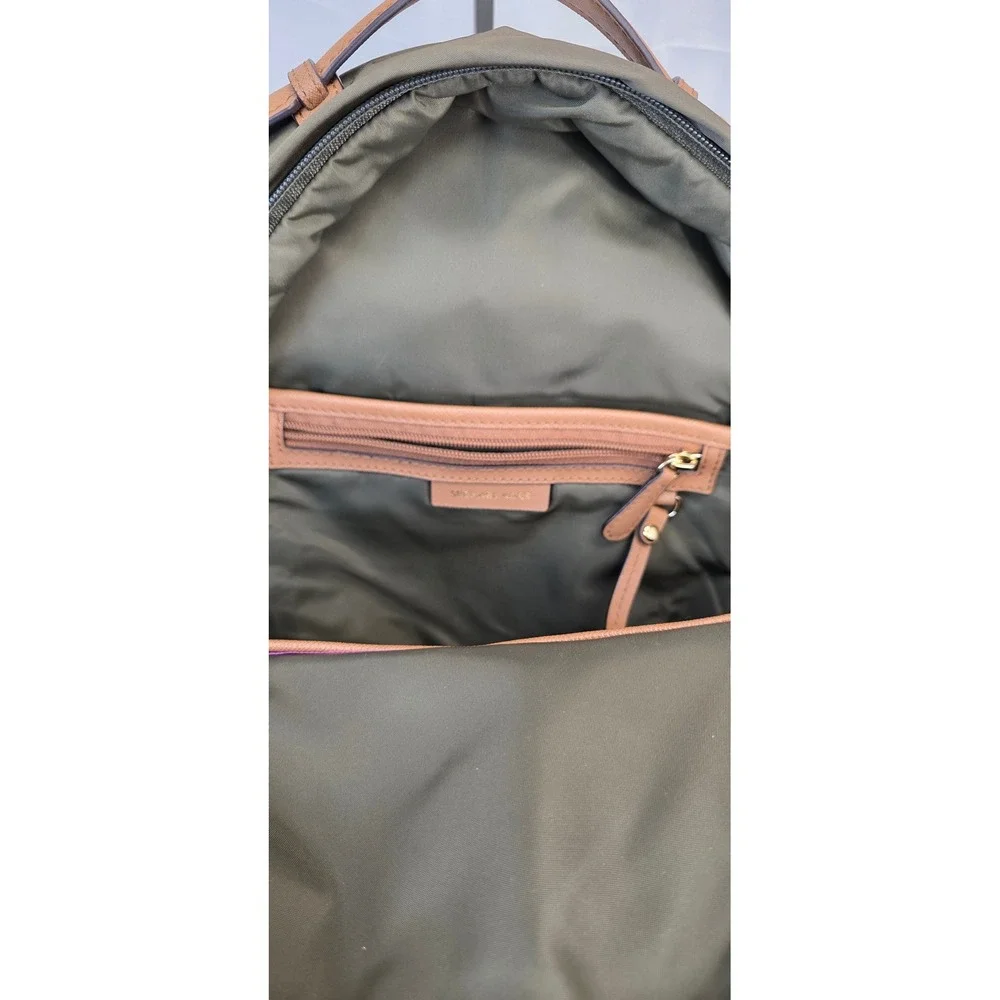 Michael Kors Olive Green Nylon Backpack with Tan Leather Trim and Gold Hardware - Picture 14 of 16